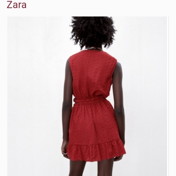 ZARA OPENWORK EMBROIDERED TERRACOTTA DRESS - Picture 7 of 16